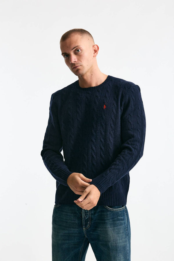 Maglia in lana a trecce lana/cashmere blu men Polo ralph lauren
