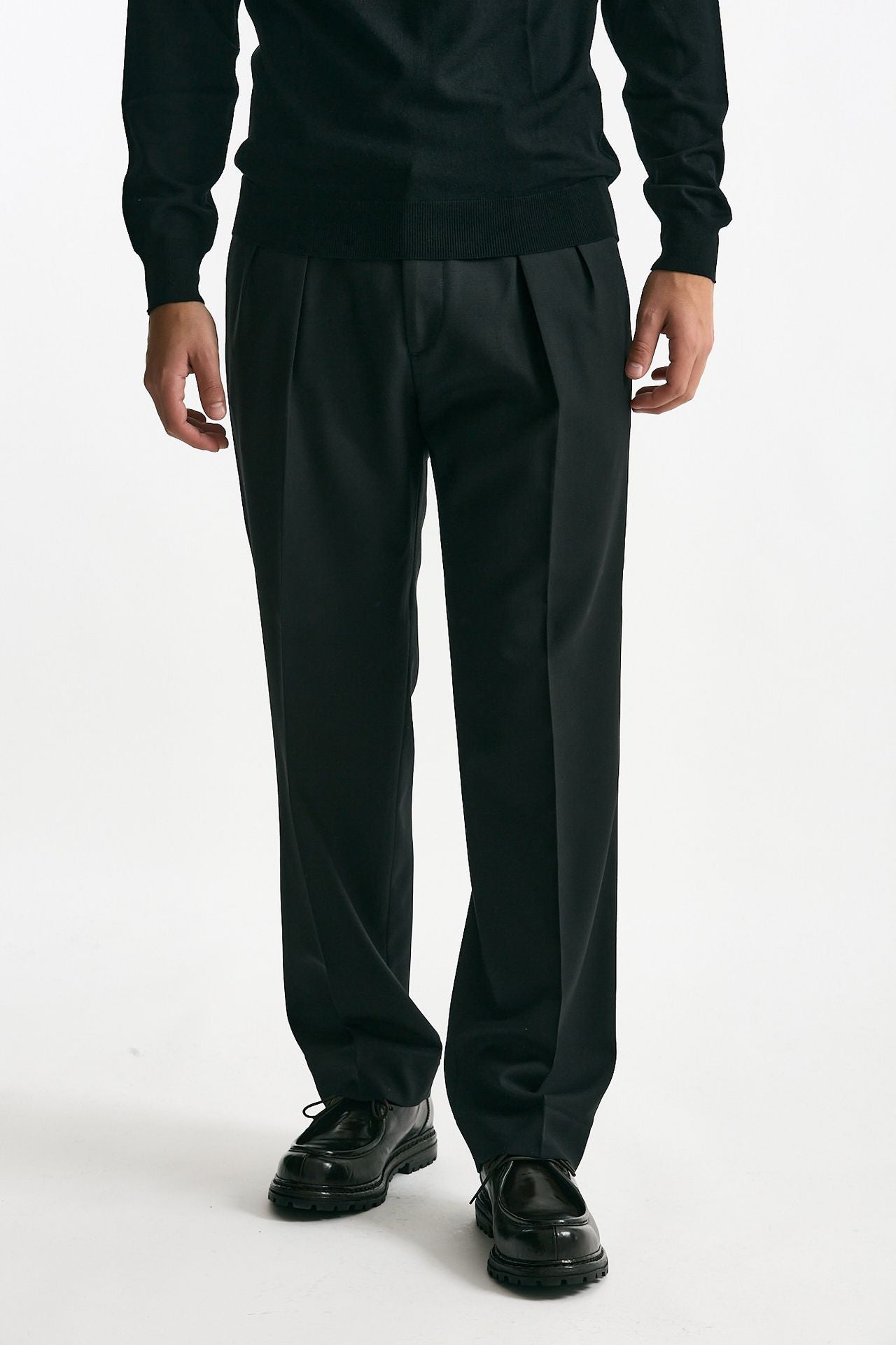 Pantalone in misto lana stretch nero men Santaniello - 2