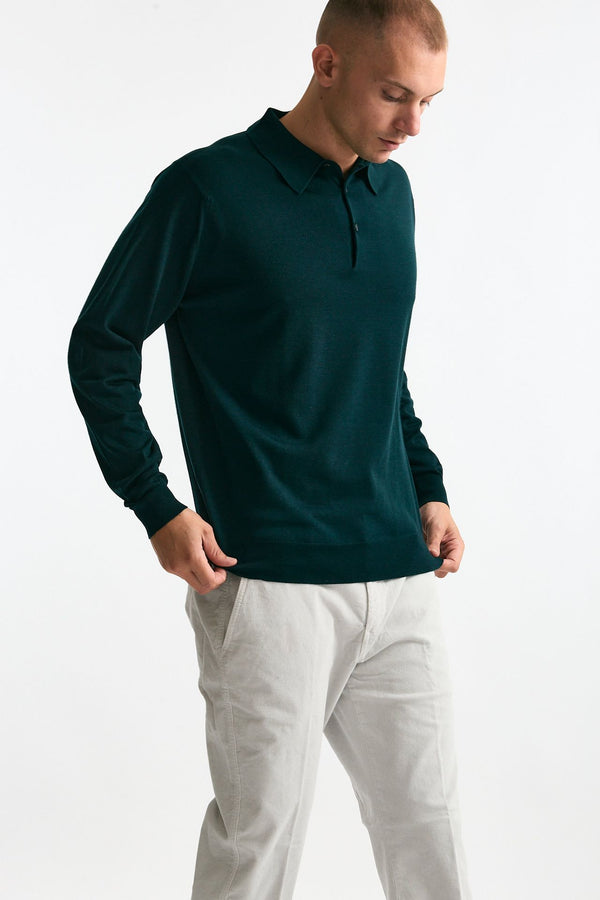 Polo KNOLL in lana verde bottiglia men John smedley