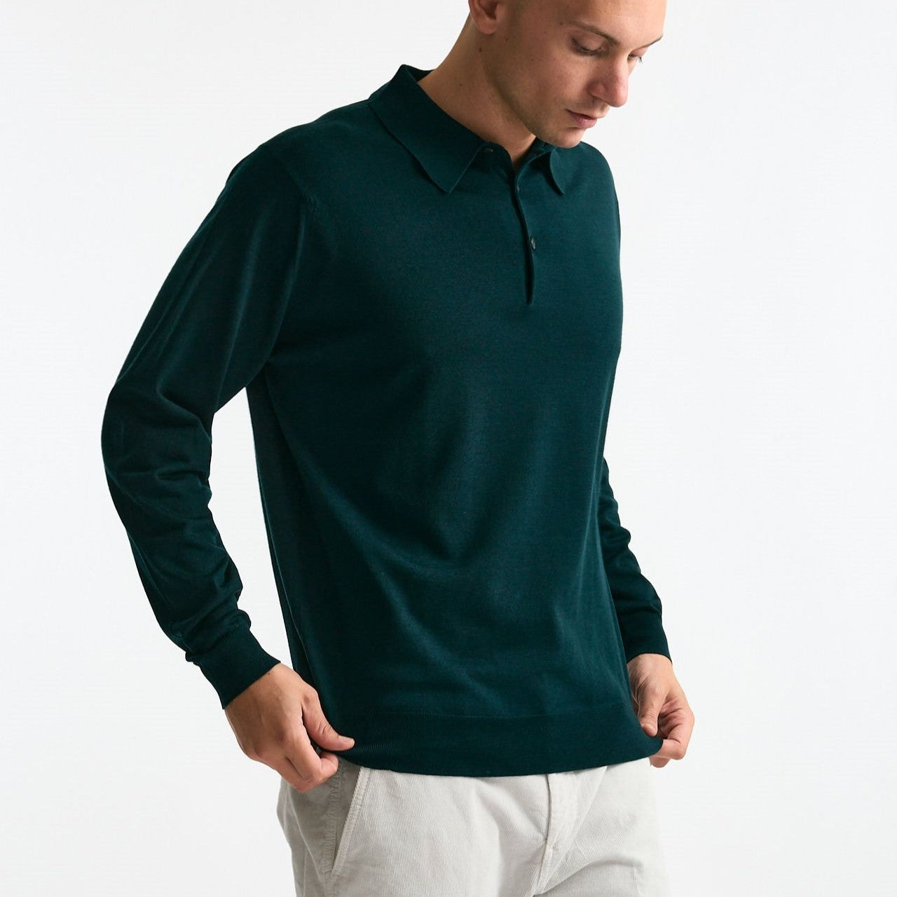 Polo KNOLL in lana verde bottiglia men John smedley - 6