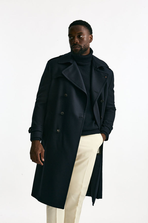 Trench doppiopetto in lana blu men Tagliatore