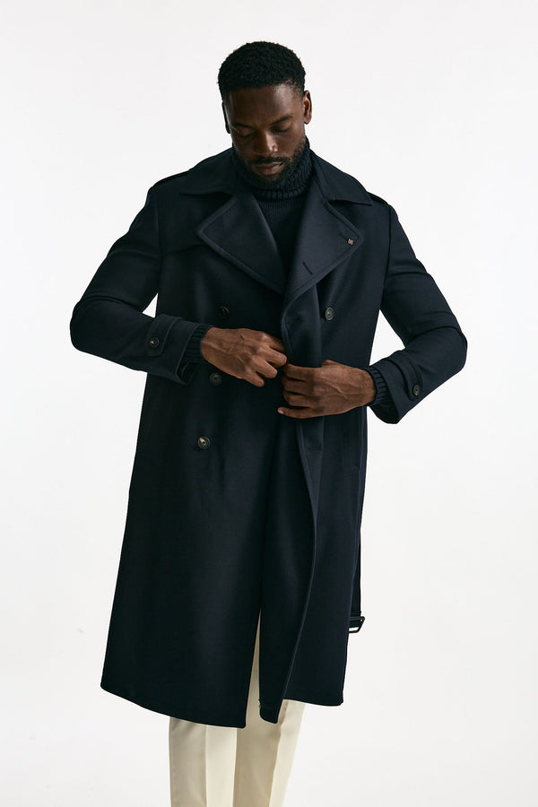 Trench doppiopetto in lana blu men Tagliatore