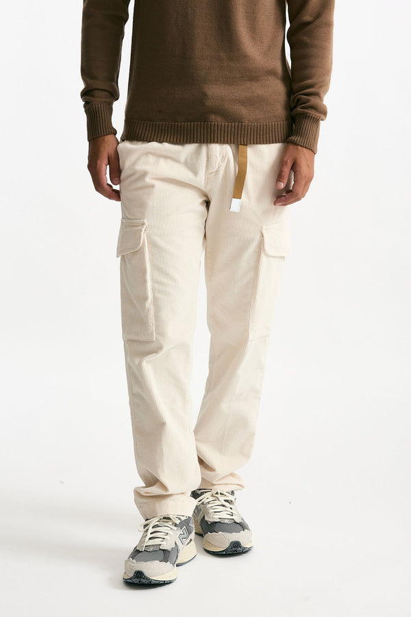 Pantalone in velluto di cotone stretch panna men White sand