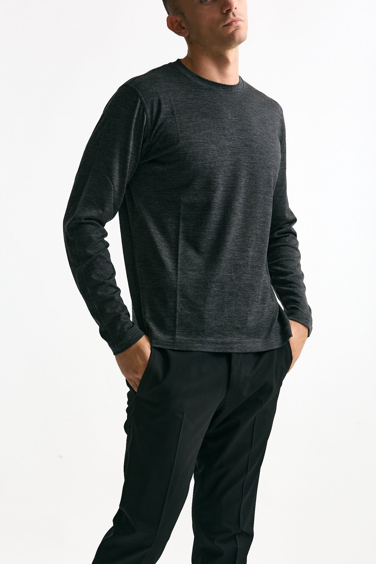 Maglia girocollo in lana grigio men Zanone - 4