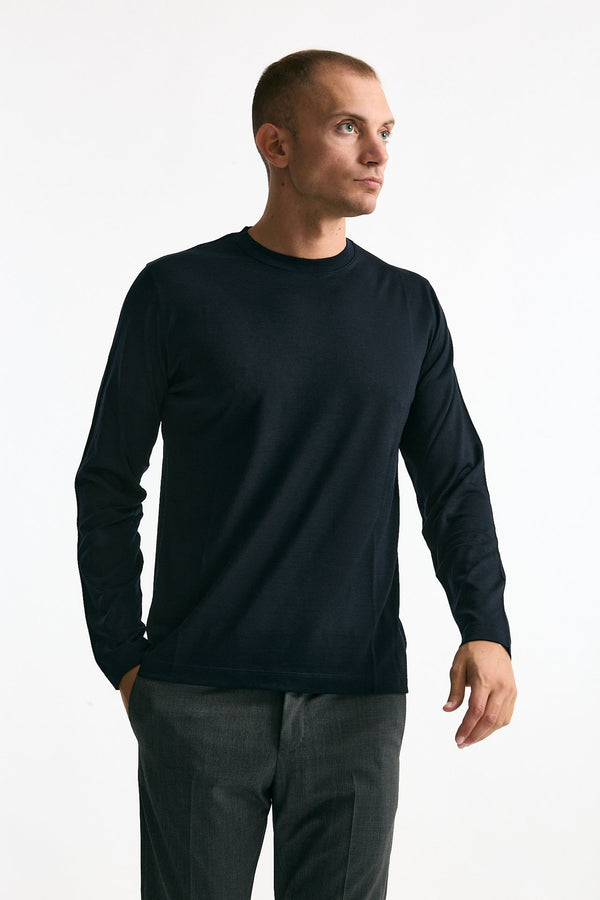 Maglia girocollo in lana blu men Zanone