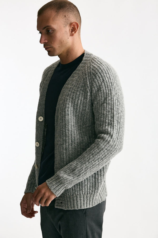 Cardigan a coste in lana grigio chiaro men Zanone