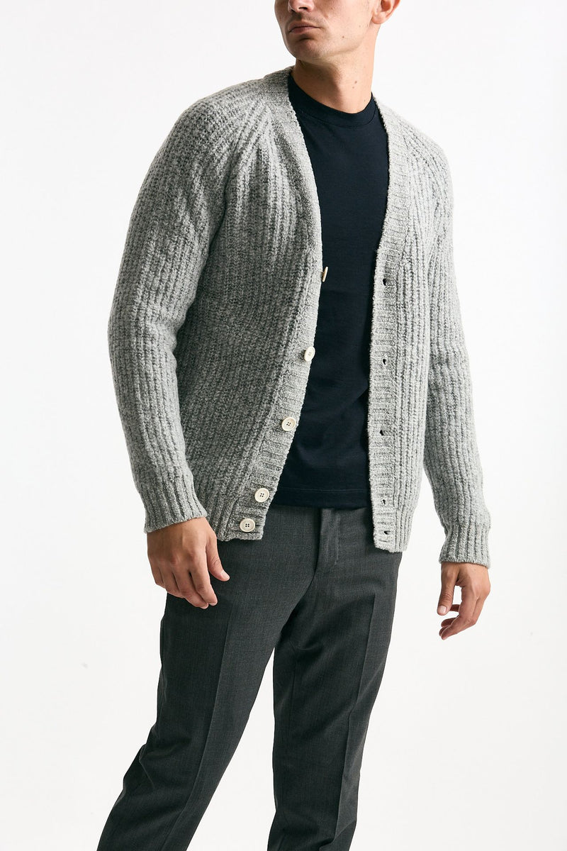 Cardigan a coste in lana grigio chiaro men Zanone - 4