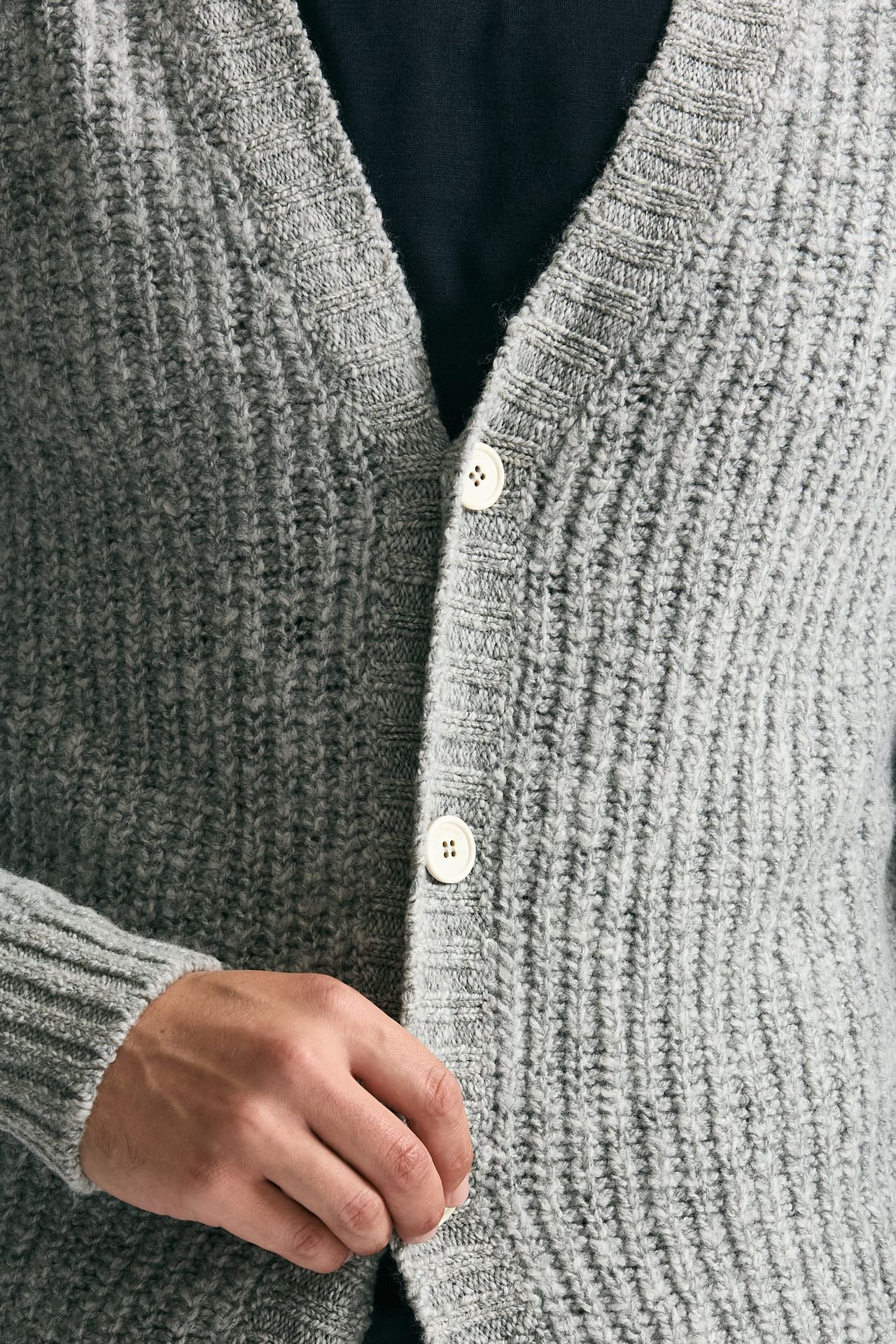 Cardigan a coste in lana grigio chiaro men Zanone - 6