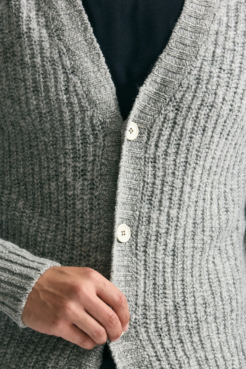 Cardigan a coste in lana grigio chiaro men Zanone - 6