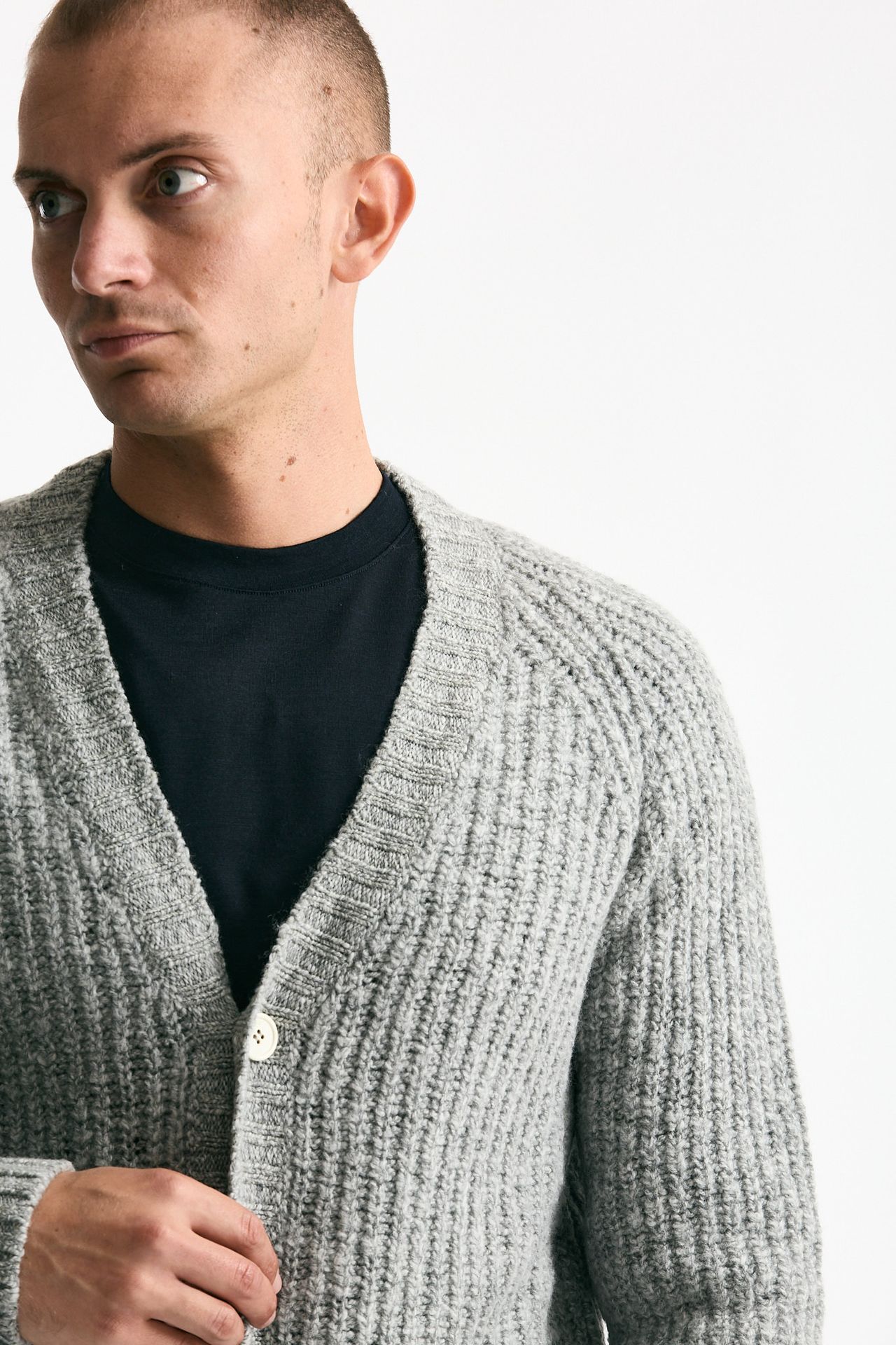 Cardigan a coste in lana grigio chiaro men Zanone - 7