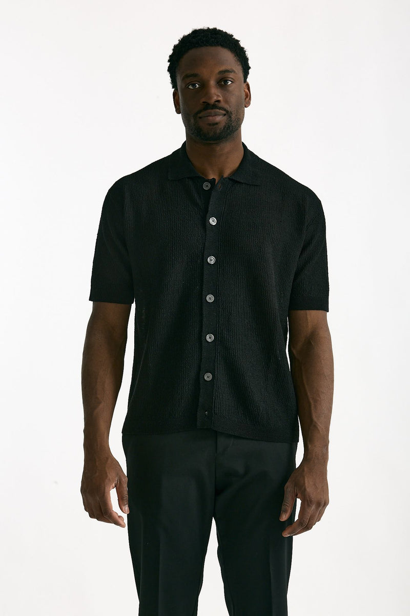 Polo camicia in lino e poliammide nero men Atomo factory - 1