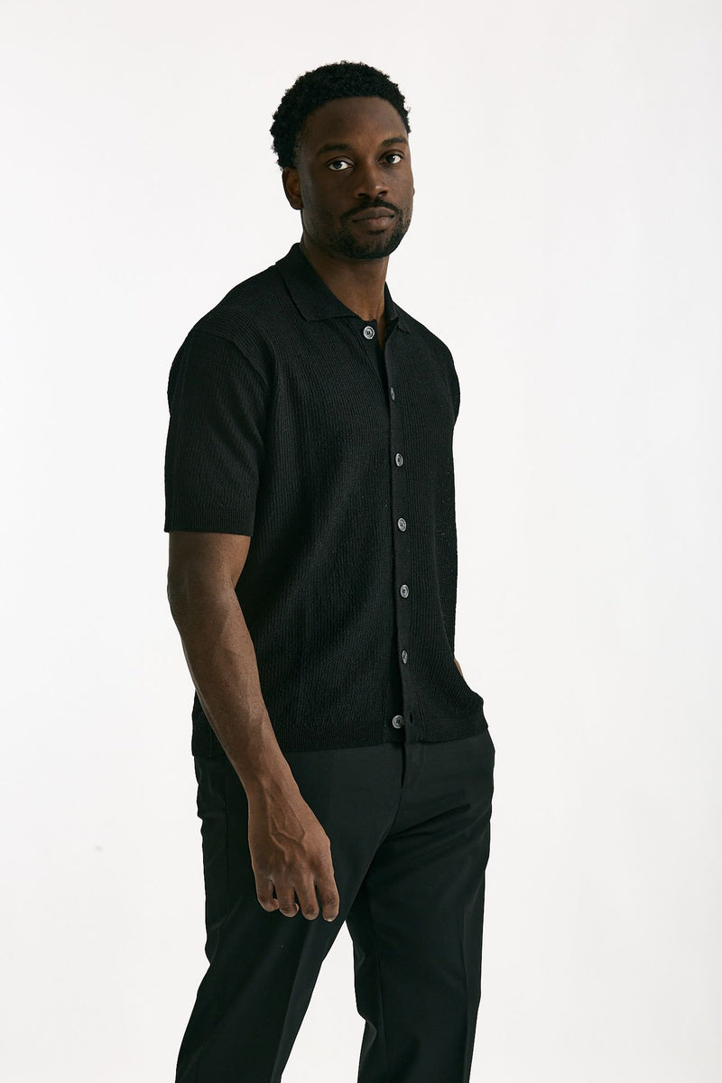 Polo camicia in lino e poliammide nero men Atomo factory - 4