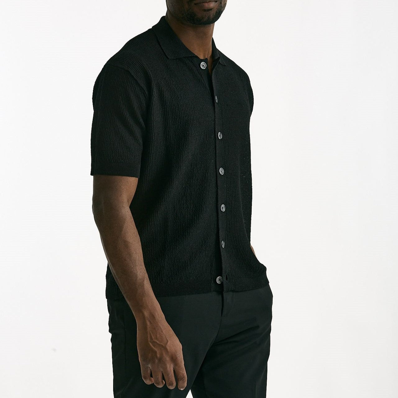 Polo camicia in lino e poliammide nero men Atomo factory - 6