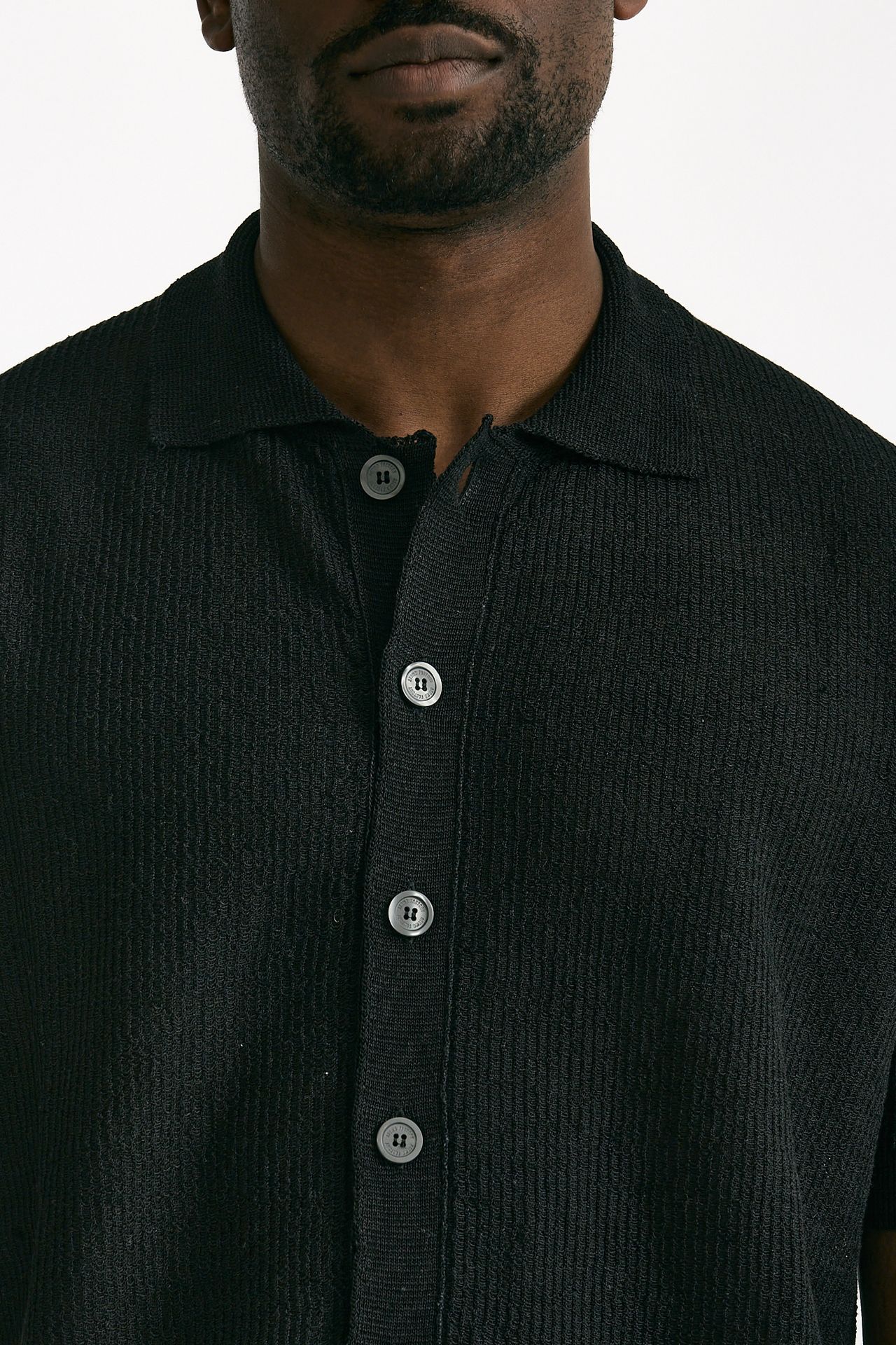 Polo camicia in lino e poliammide nero men Atomo factory - 5