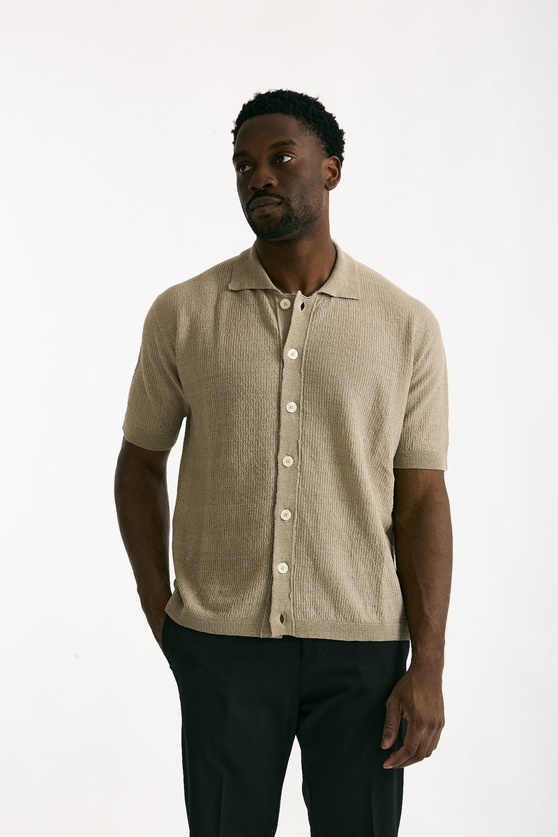 Polo camicia in lino e poliammide beige men Atomo factory - 2