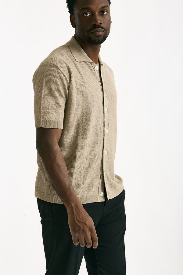 Polo camicia in lino e poliammide beige men Atomo factory