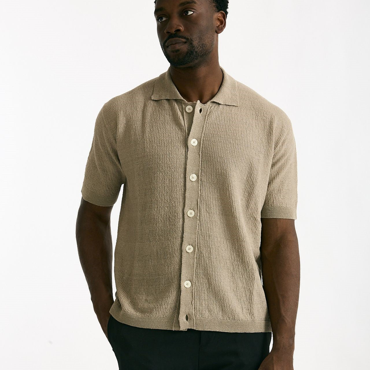 Polo camicia in lino e poliammide beige men Atomo factory - 6