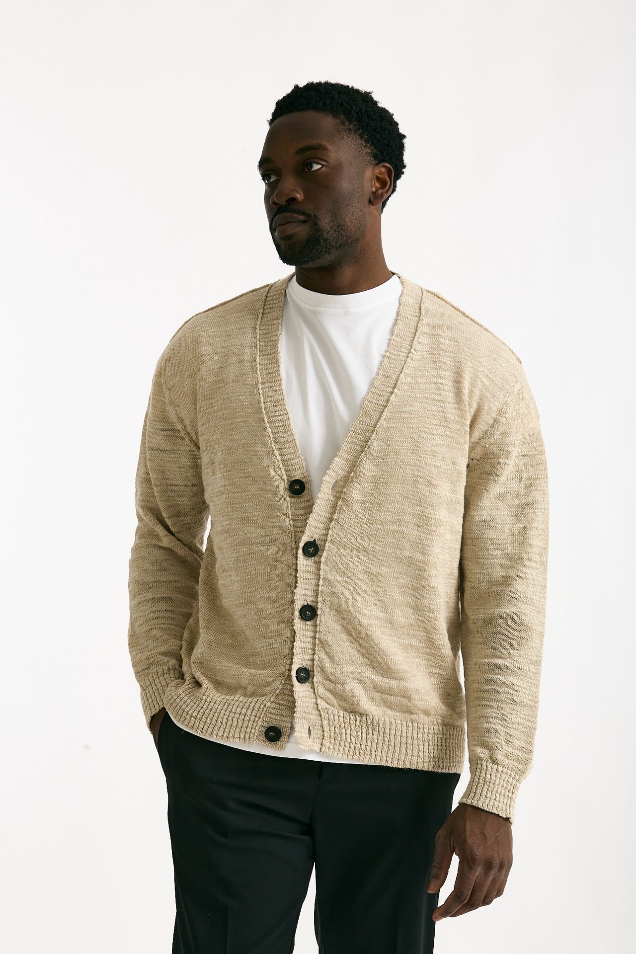 Cardigan in lino e poliestere beige malfile’ men Atomo factory - 1