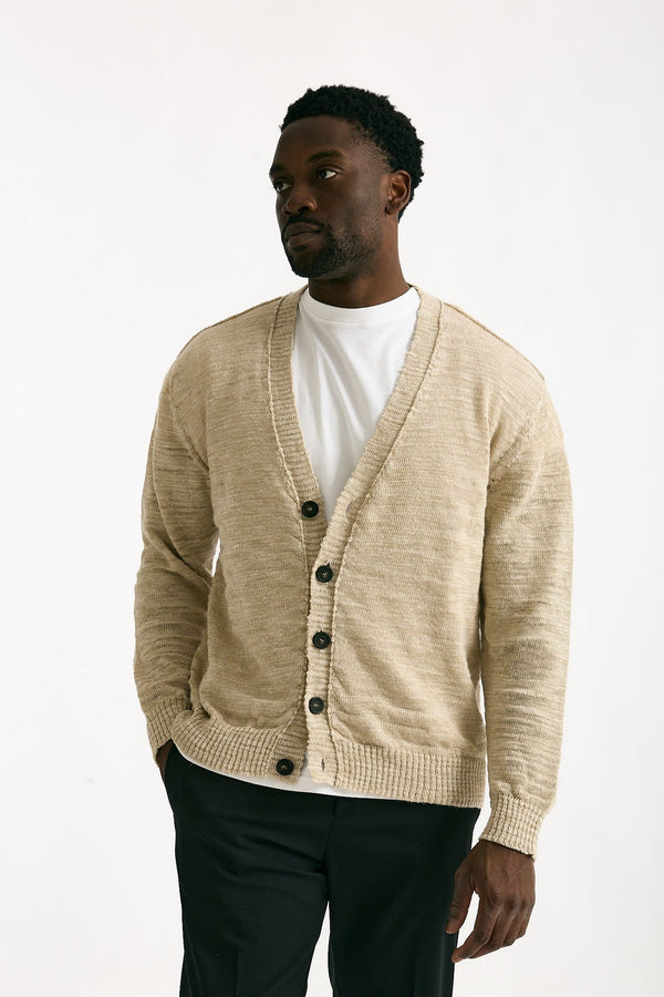 Cardigan in lino e poliestere beige malfile’ men Atomo factory
