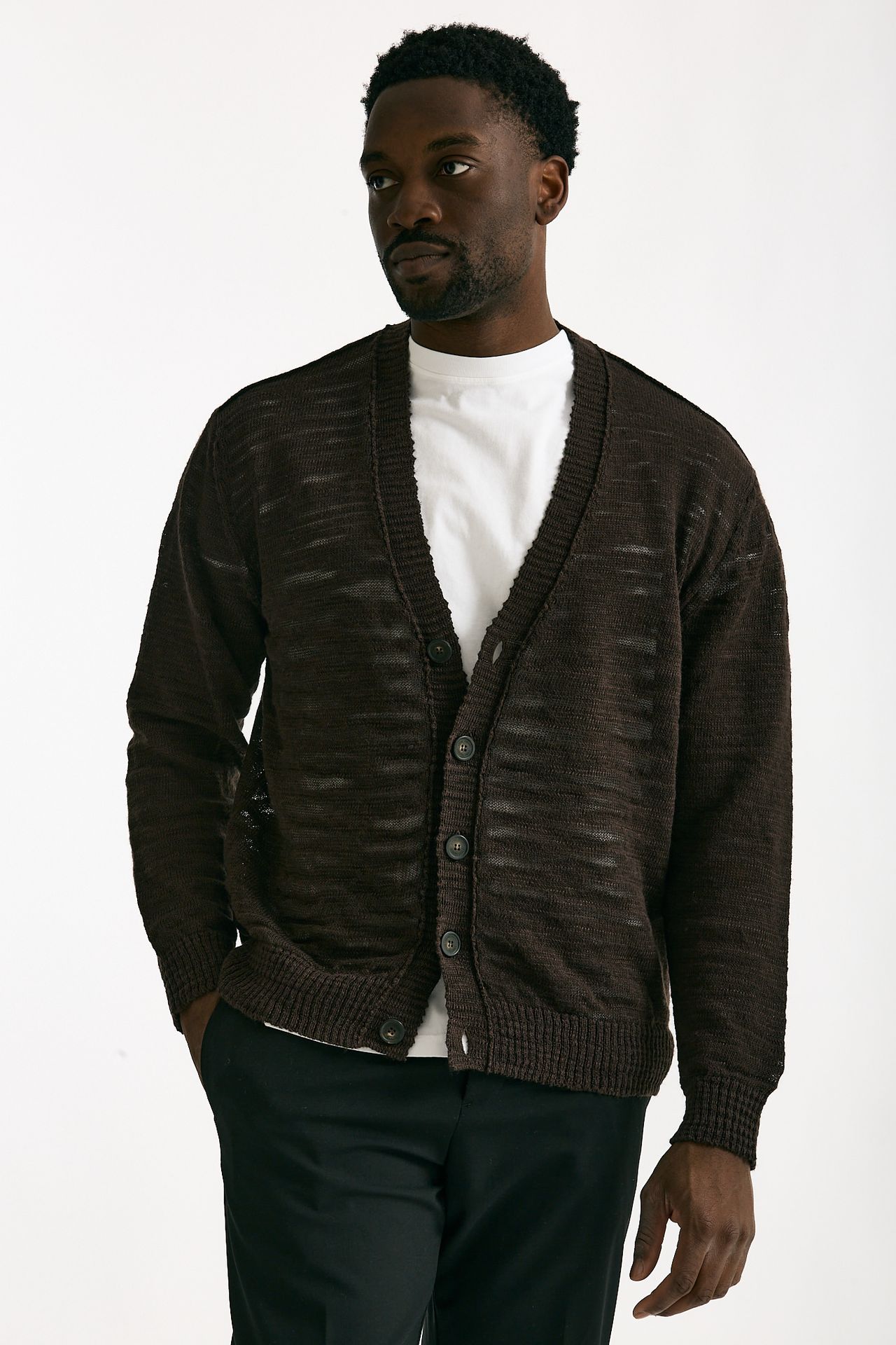 Cardigan in lino e poliestere marrone malfile’ men Atomo factory - 2