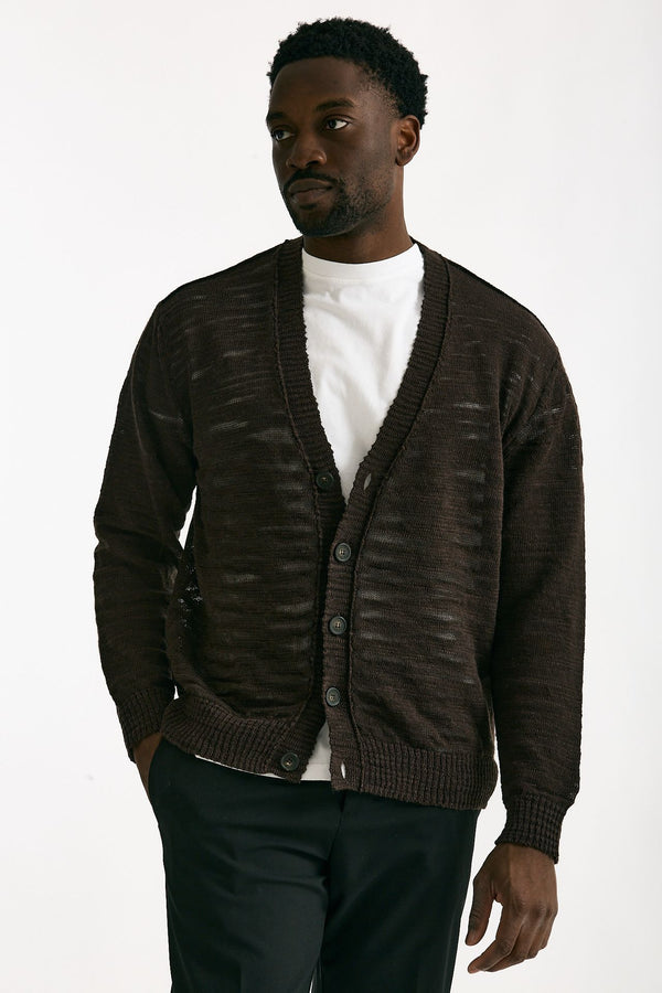 Cardigan in lino e poliestere marrone malfile’ men Atomo factory
