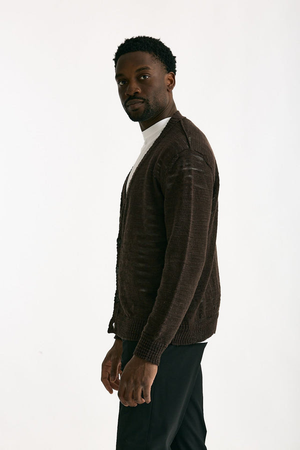 Cardigan in lino e poliestere marrone malfile’ men Atomo factory