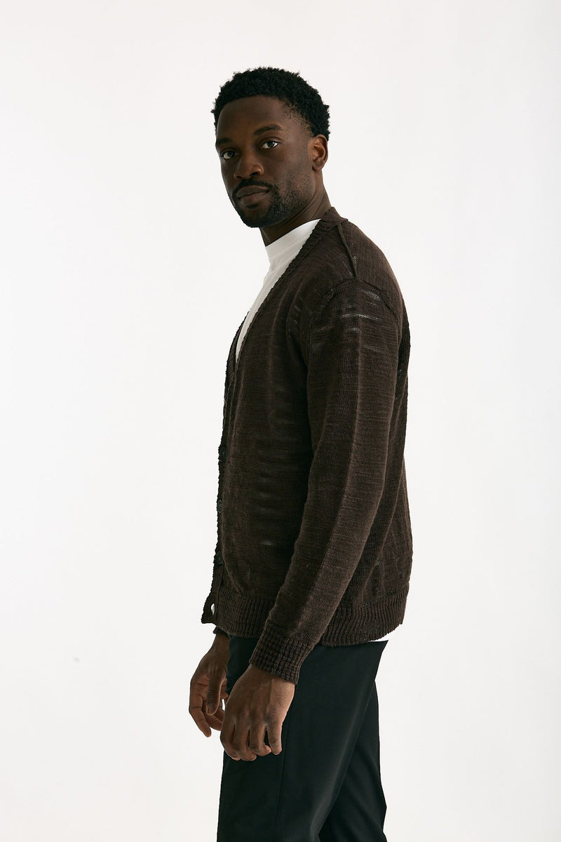 Cardigan in lino e poliestere marrone malfile’ men Atomo factory - 1
