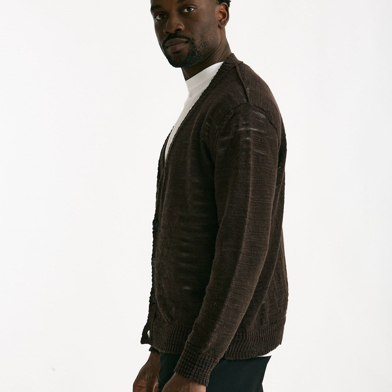 Cardigan in lino e poliestere marrone malfile’ men Atomo factory - 8