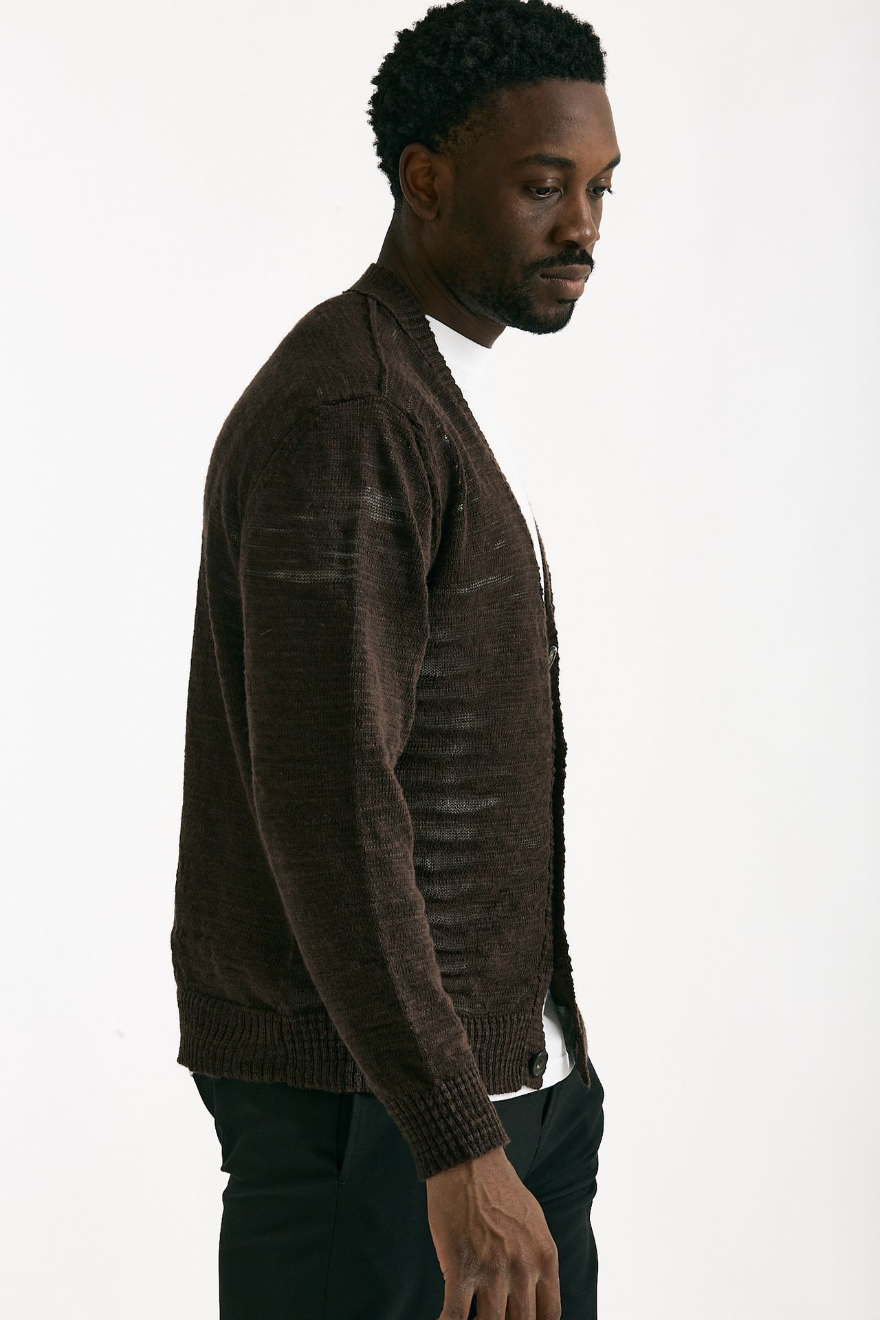 Cardigan in lino e poliestere marrone malfile’ men Atomo factory - 4