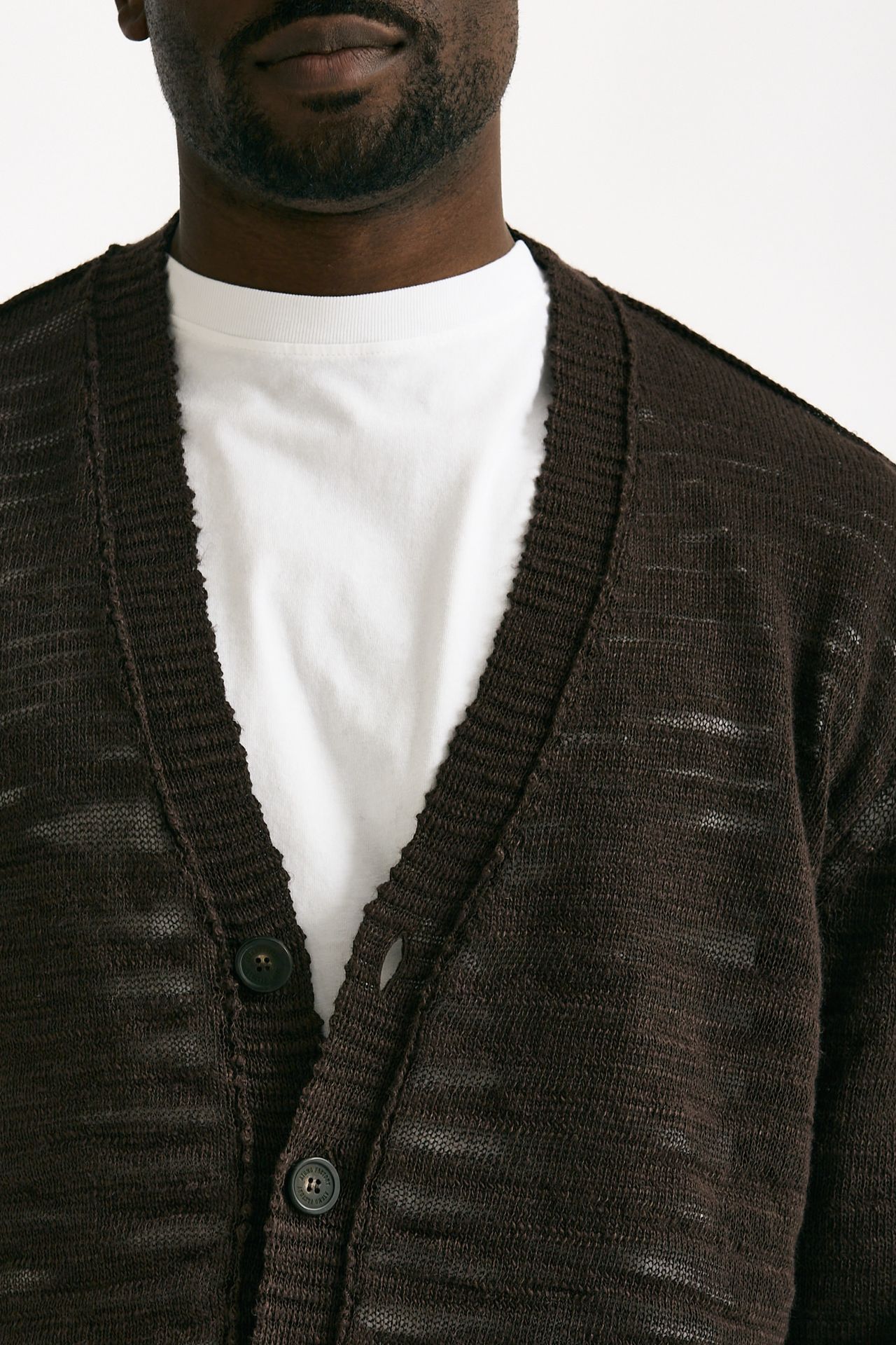 Cardigan in lino e poliestere marrone malfile’ men Atomo factory - 5