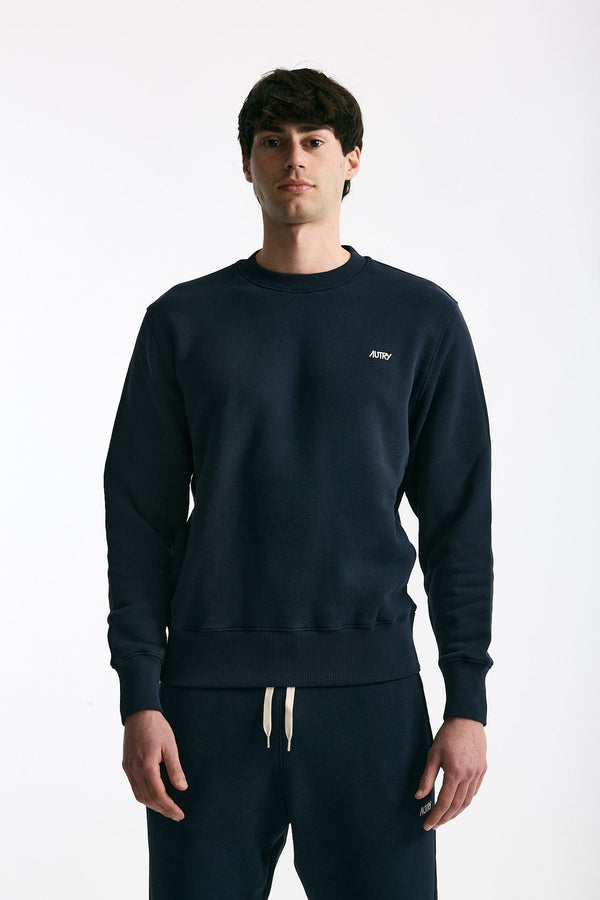 Felpa in cotone blu logo men Autry