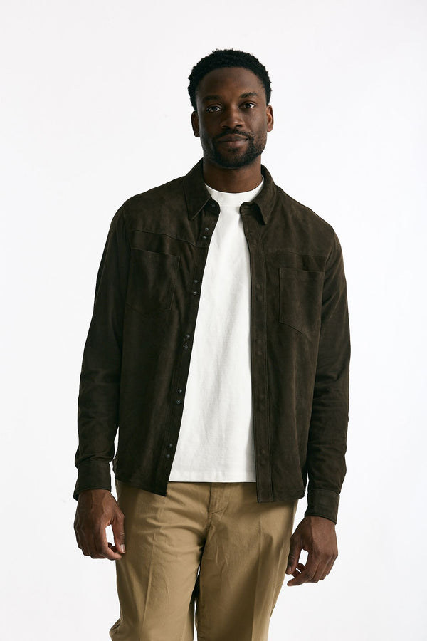 Giubbino camicia in pelle scamosciata marrone men Giorgio brato