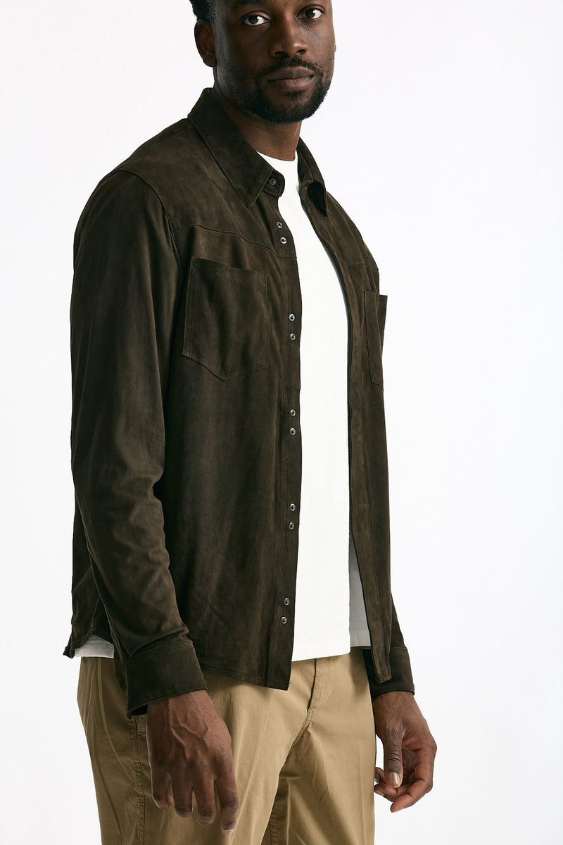 Giubbino camicia in pelle scamosciata marrone men Giorgio brato - 4
