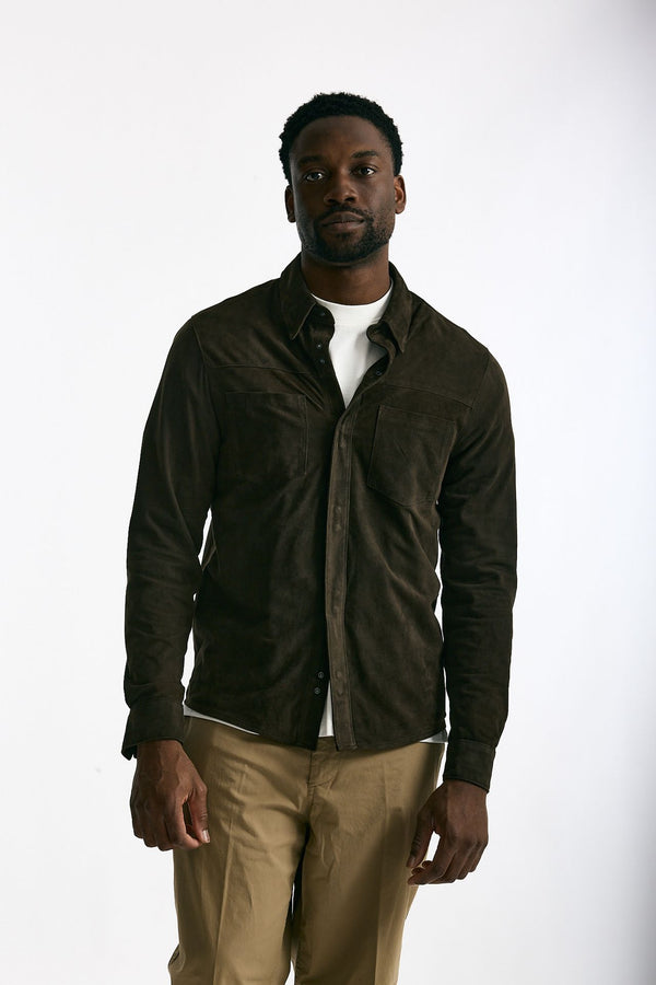 Giubbino camicia in pelle scamosciata marrone men Giorgio brato