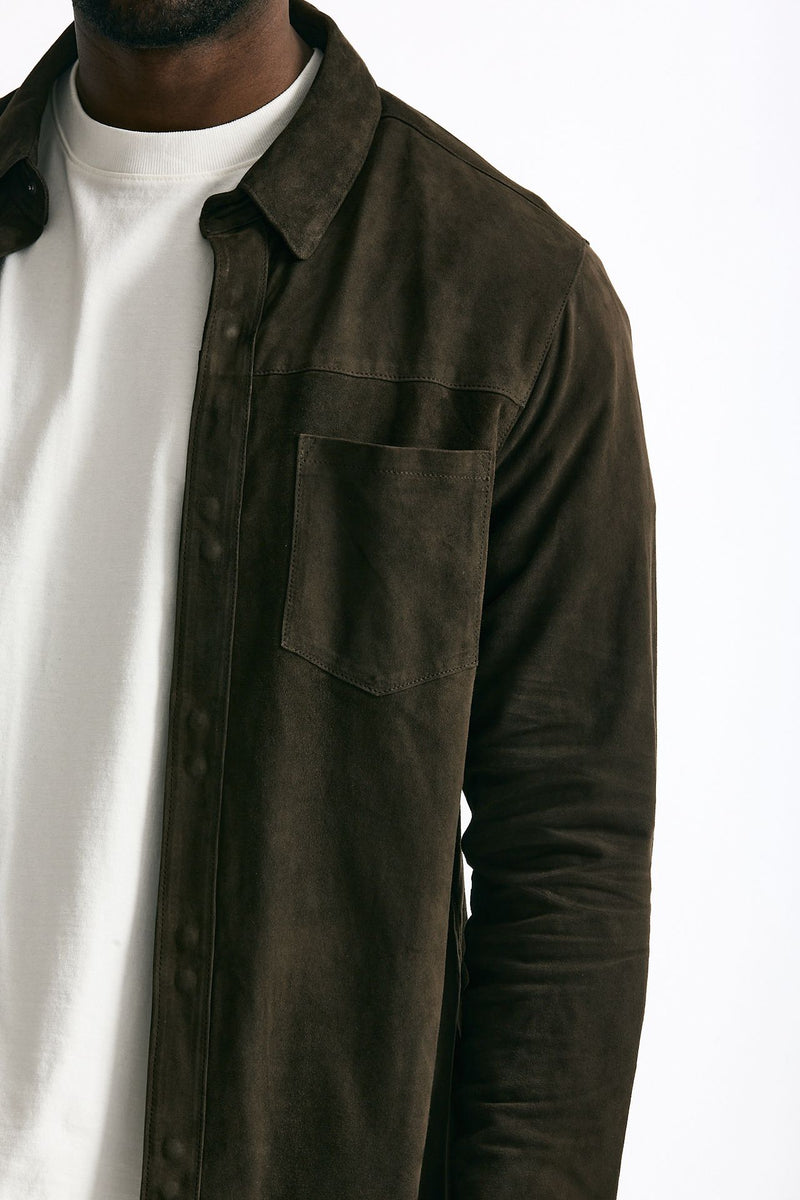 Giubbino camicia in pelle scamosciata marrone men Giorgio brato - 8