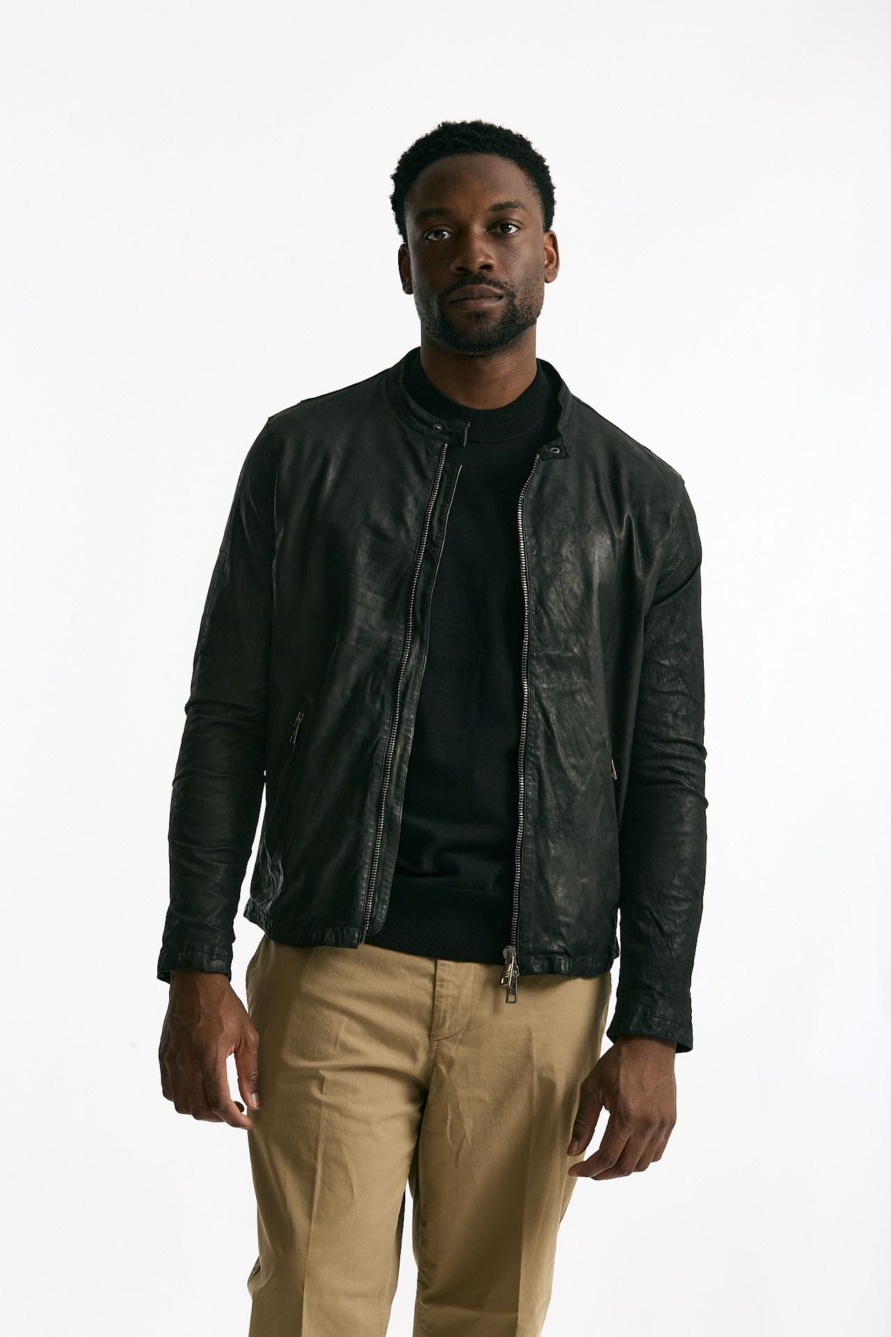 Biker in pelle lavata nero men Giorgio brato - 2