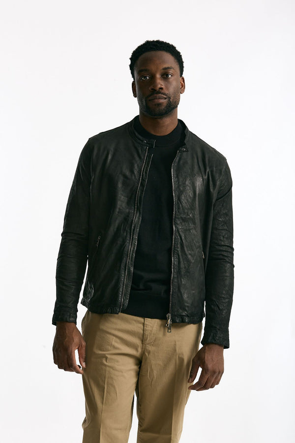 Biker in pelle lavata nero men Giorgio brato