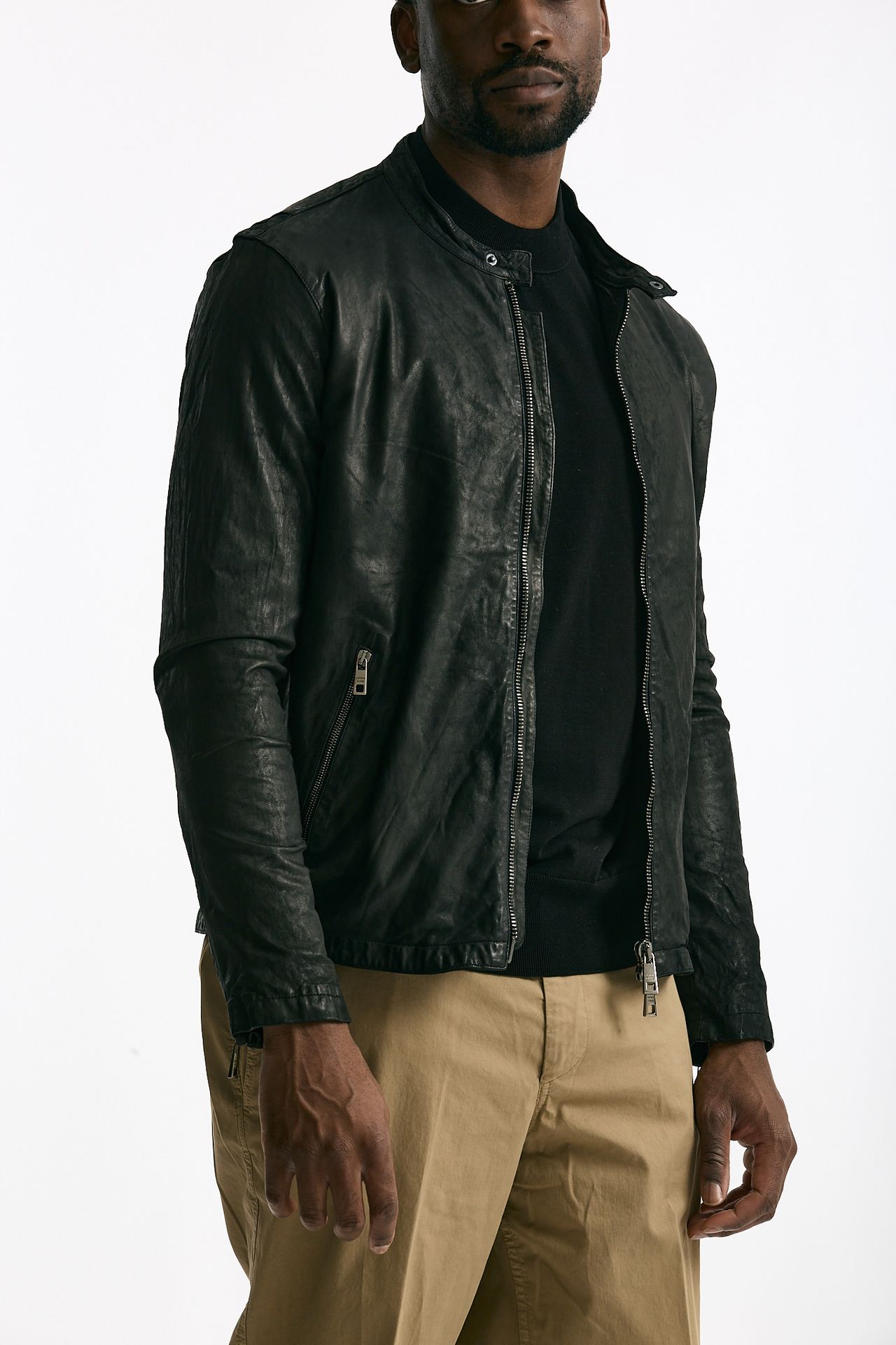 Biker in pelle lavata nero men Giorgio brato - 5