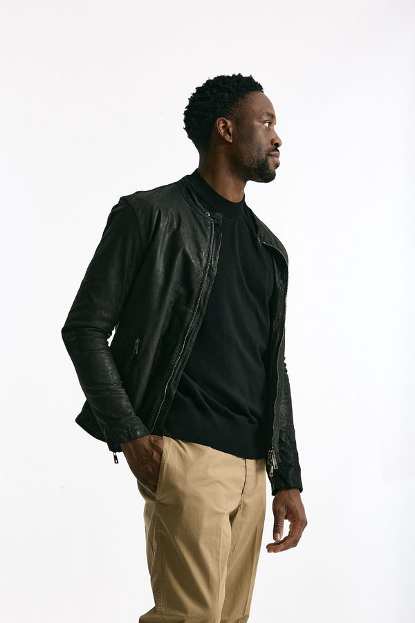 Biker in pelle lavata nero men Giorgio brato