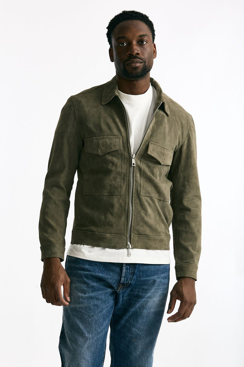 Giubbino in pelle scamosciata verde men Giorgio brato - 7