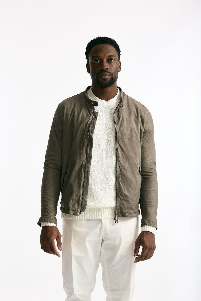 Biker in pelle lavata grigio men Giorgio brato - 3