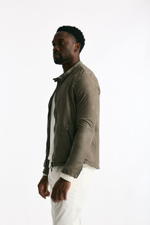 Biker in pelle lavata grigio men Giorgio brato