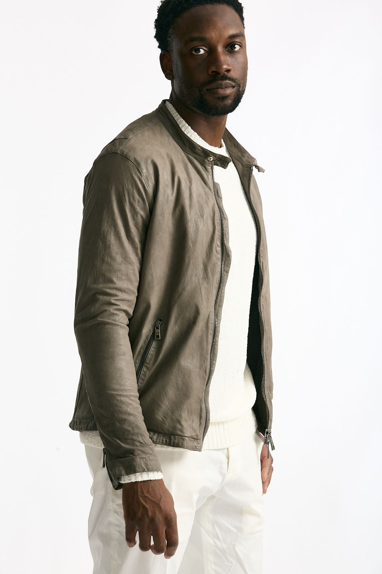 Biker in pelle lavata grigio men Giorgio brato - 4
