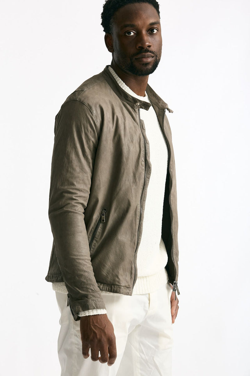Biker in pelle lavata grigio men Giorgio brato - 4