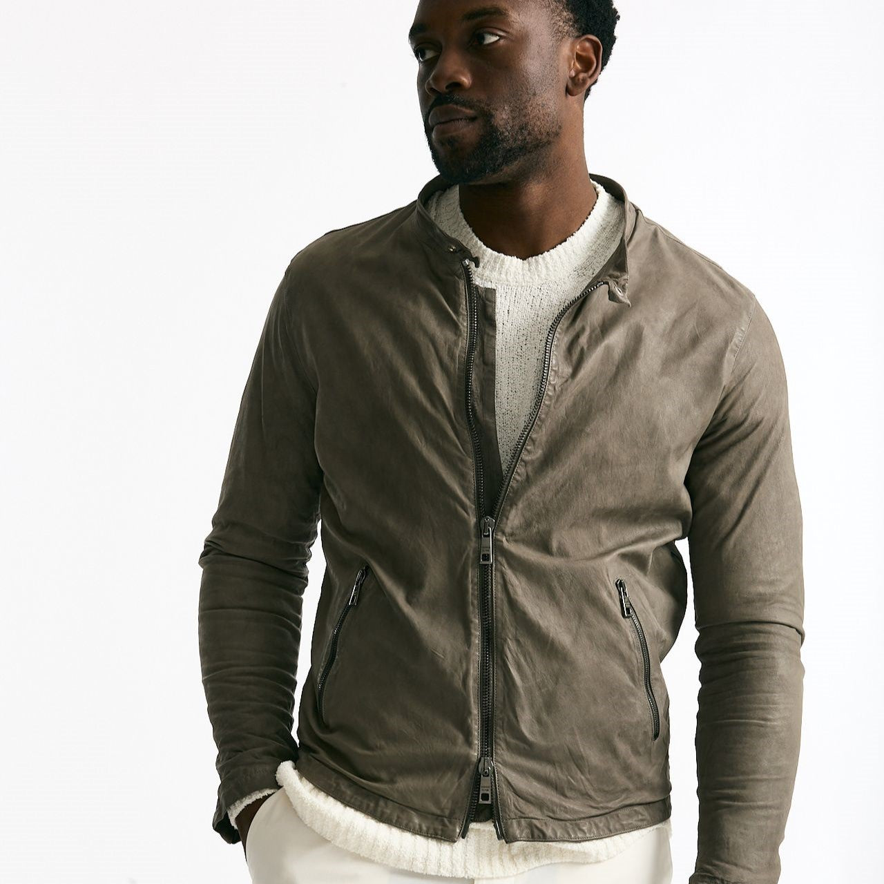 Biker in pelle lavata grigio men Giorgio brato - 9
