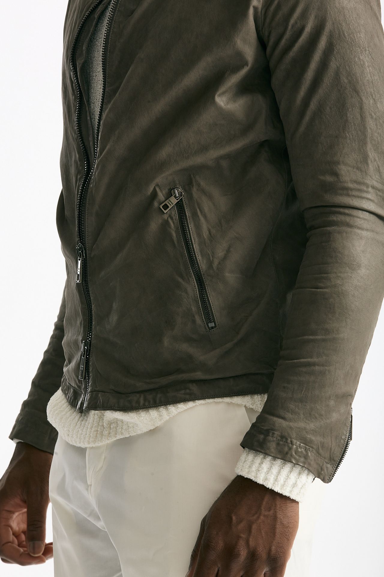 Biker in pelle lavata grigio men Giorgio brato - 8