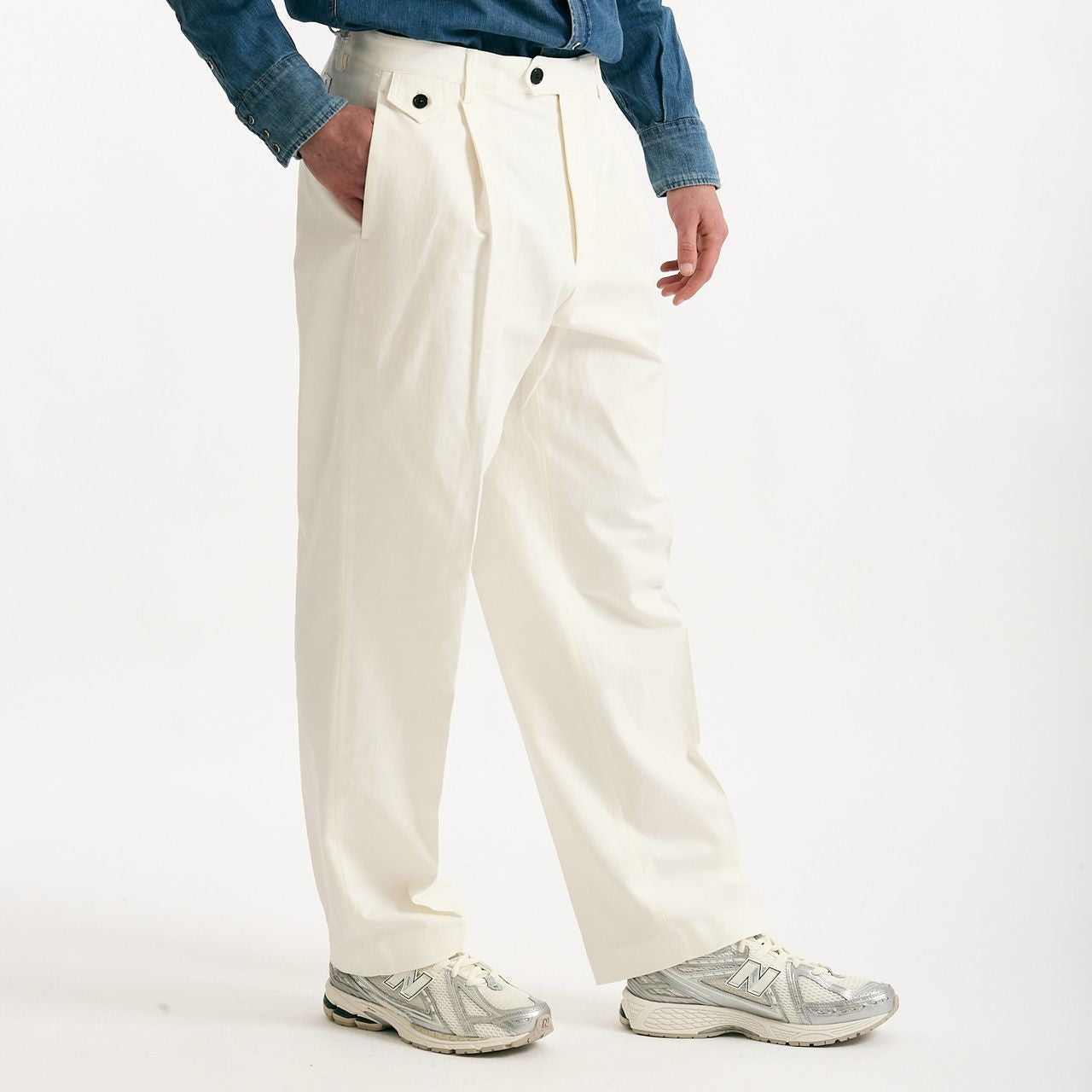 Pantalone RUSHEN in cotone e lino stretch bianco men Department five - 8