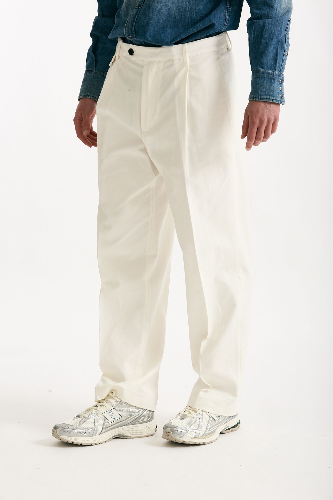 Pantalone RUSHEN in cotone e lino stretch bianco men Department five - 4