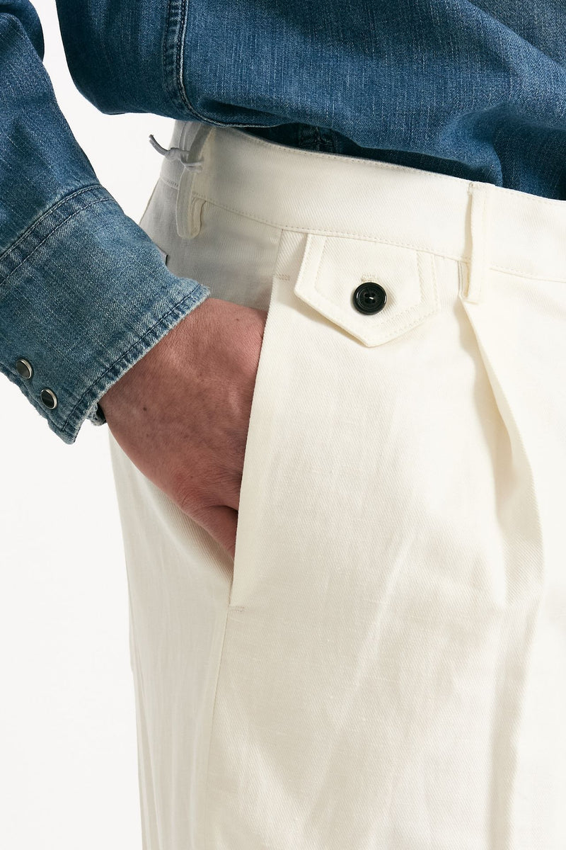 Pantalone RUSHEN in cotone e lino stretch bianco men Department five - 5