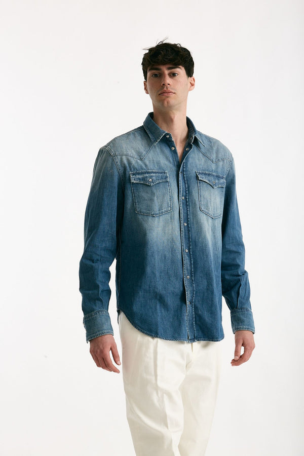 Camicia in cotone fermo denim medio men Dondup